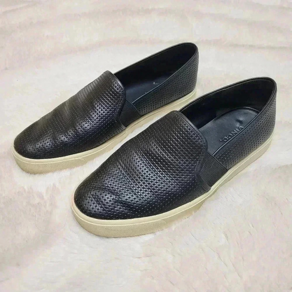 Vince Blair perforated black leather slip on sneakers loafers size 7 37 - Picture 1 of 6